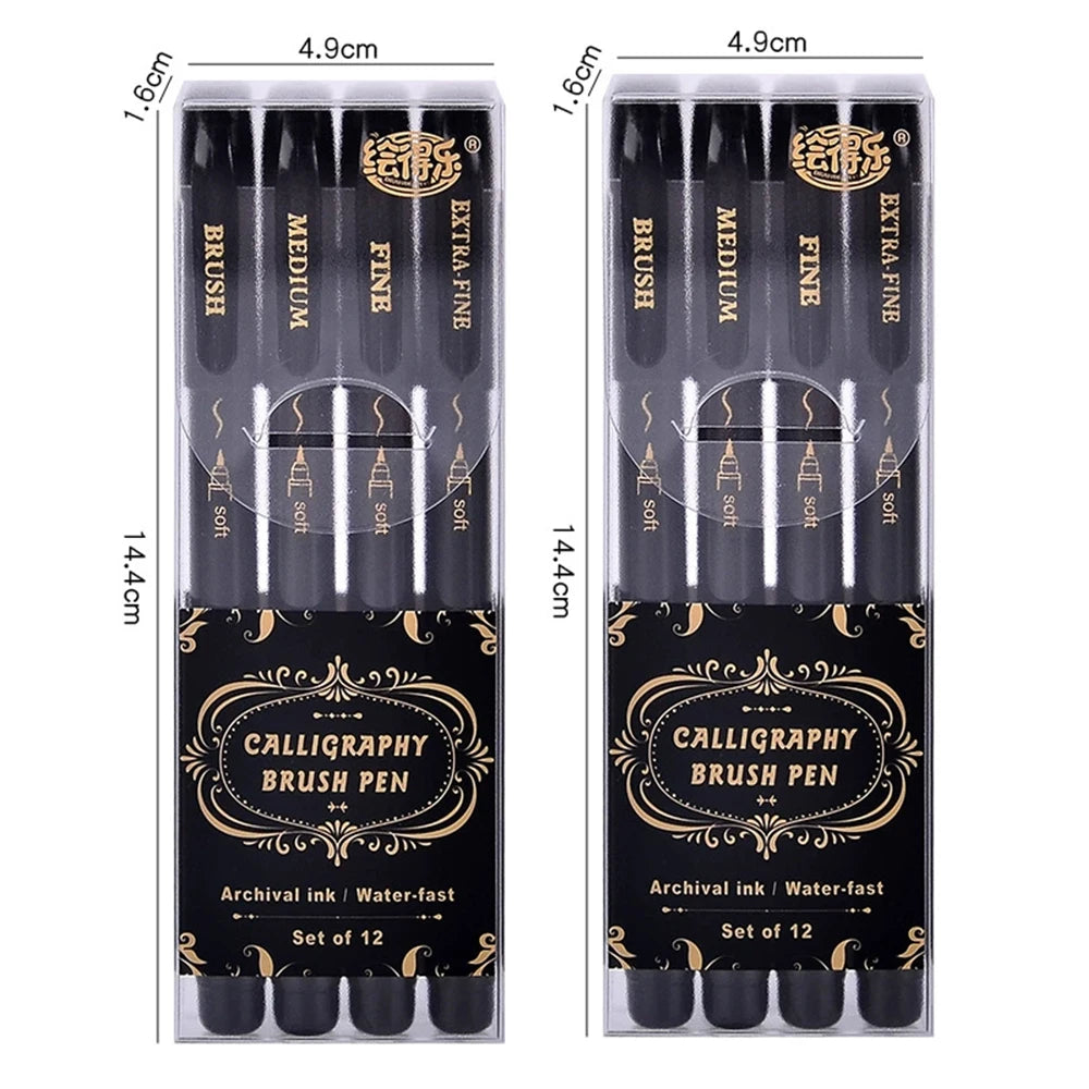 4 Pcs Black Hand Lettering Calligraphy Pen Set Drawing Writing Learning Fine Brush Markers Art Supplies Manga Pen Qme 2 boxs