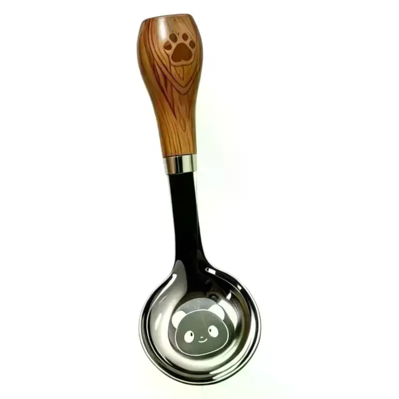 Stainless Steel Short Handle Soup Spoon Cute Panda Pattern Non Slip Wood Grain Handle For Kids Toddlers Daily Use Qme