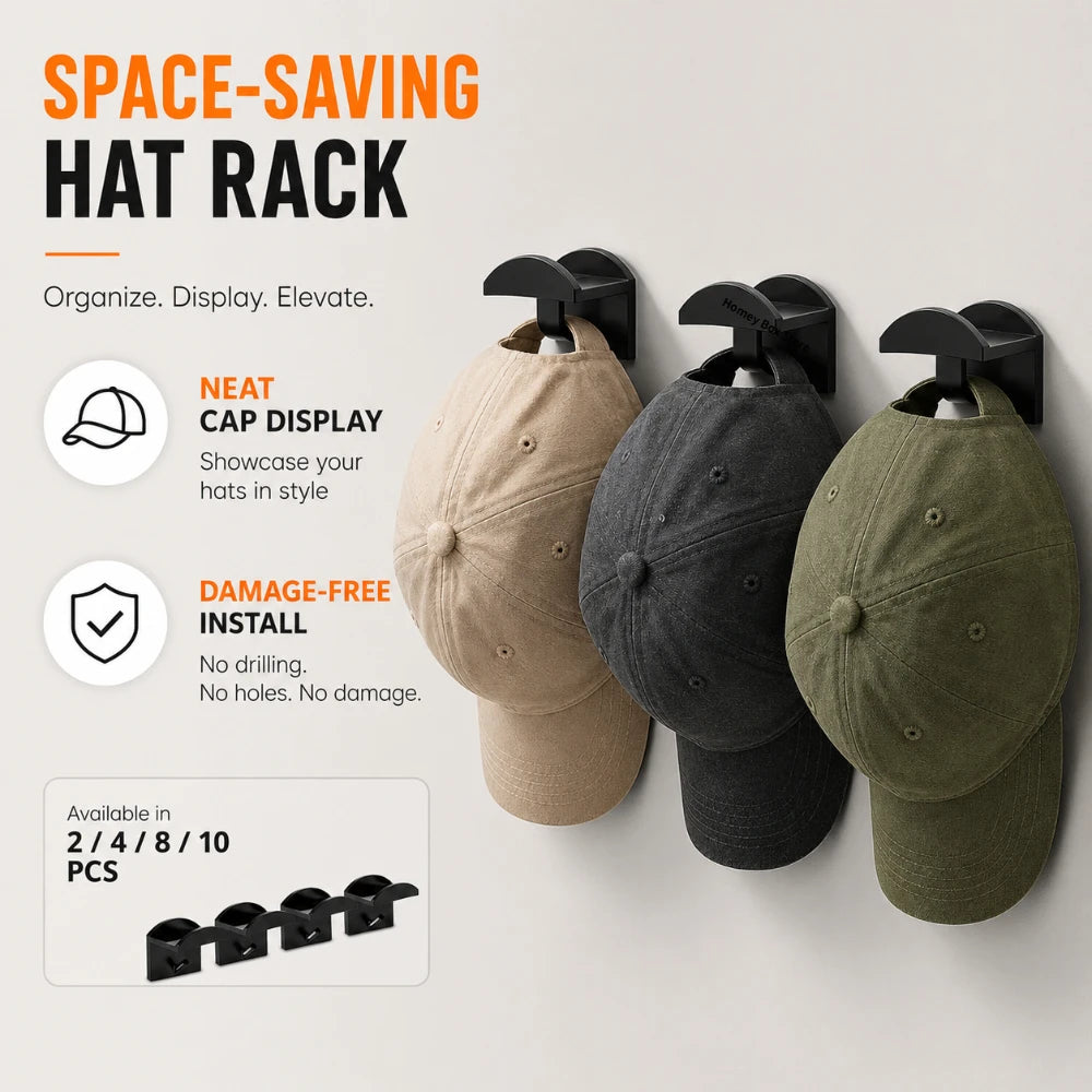 2/4/8/10Pcs Portable Cap Holder Rack No Drilling Design Baseball Hat Storage Case for Daily Cap Arrangement & Collection Qme
