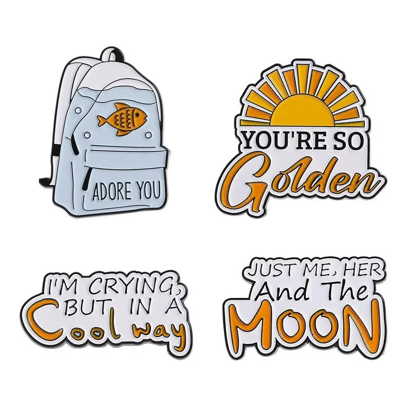Cute School Bag Enamel Pins With Cartoon Sweet English Letter As Adore You Creative Metal Badge Jewelry Gift For Children Friend Qme set