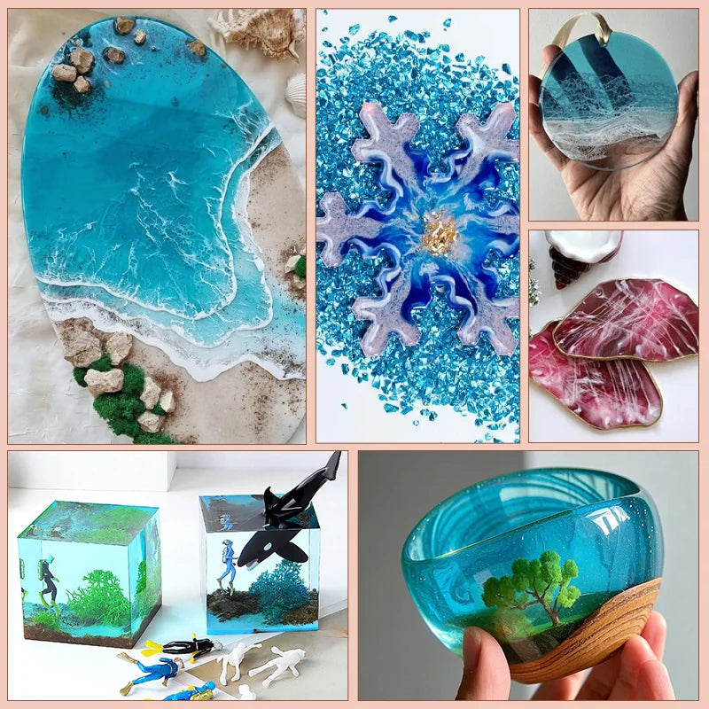 Crystal Clear Epoxy Resin Kit Bubble-Free Anti-Yellowing Self Leveling Easy Mix 1:1 Casting Resin for Table Top Jewelry DIY Qme