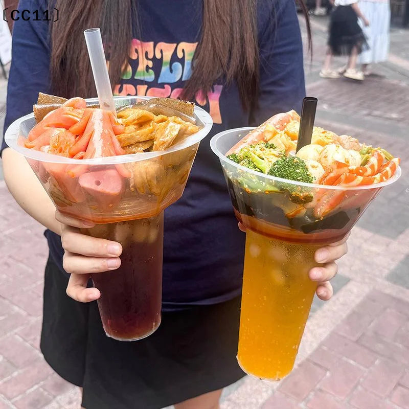 10 Disposable Plastic Cup Drink Snack Bowl Bubble Milk Tea Fruit Qme