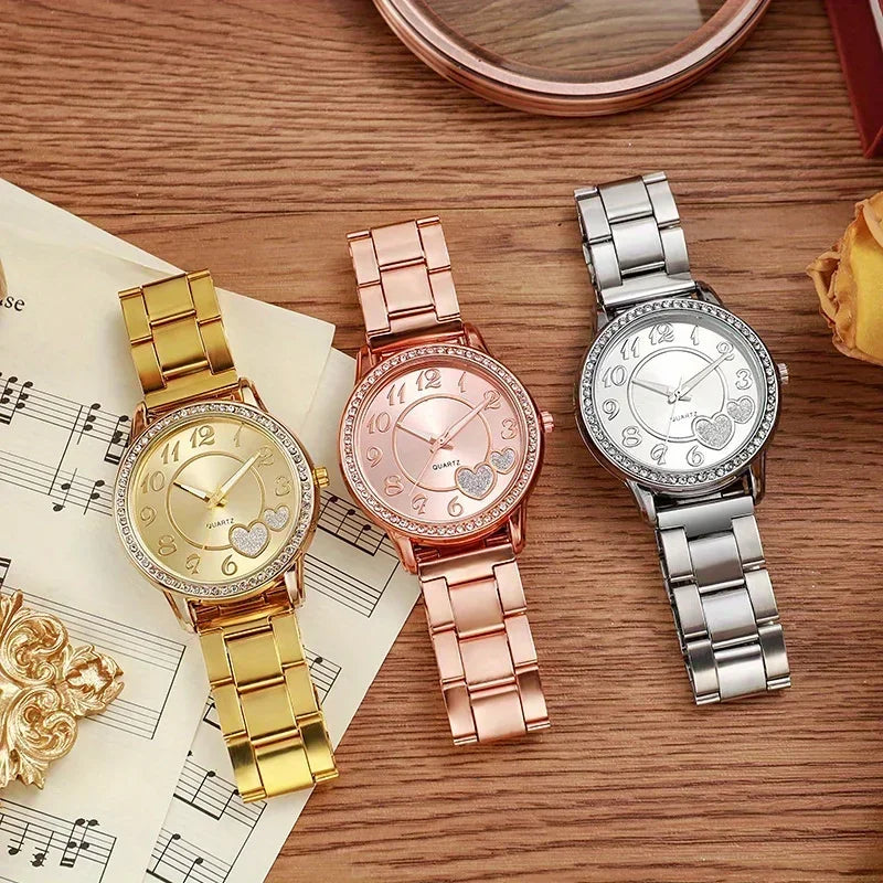 Inlaid rhinestone heart-shaped dial quartz watch, women's strap watch, exquisite dial, clothing accessories Qme
