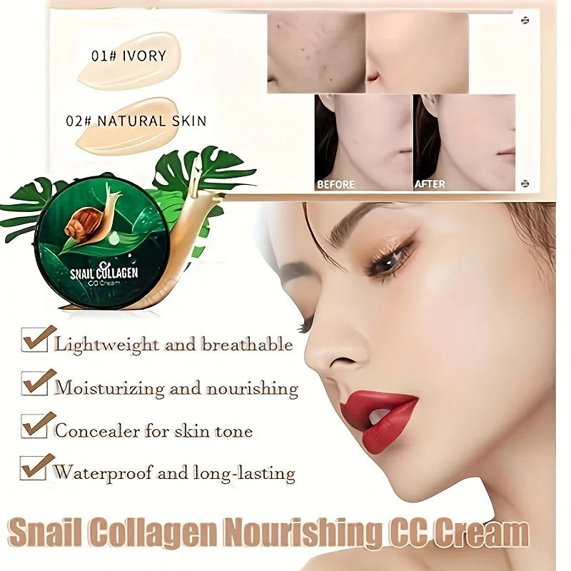 Snail Collagen BB Cream Mushroom Head Air Cushion CC Cream Face Concealer Brightening Moisturizing Foundation Cream Waterproof Qme