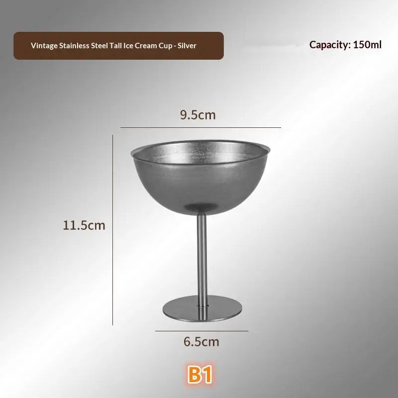 Retro Ice Cream Goblet Stainless Steel Food Grade Dishwasher Safe Qme B1