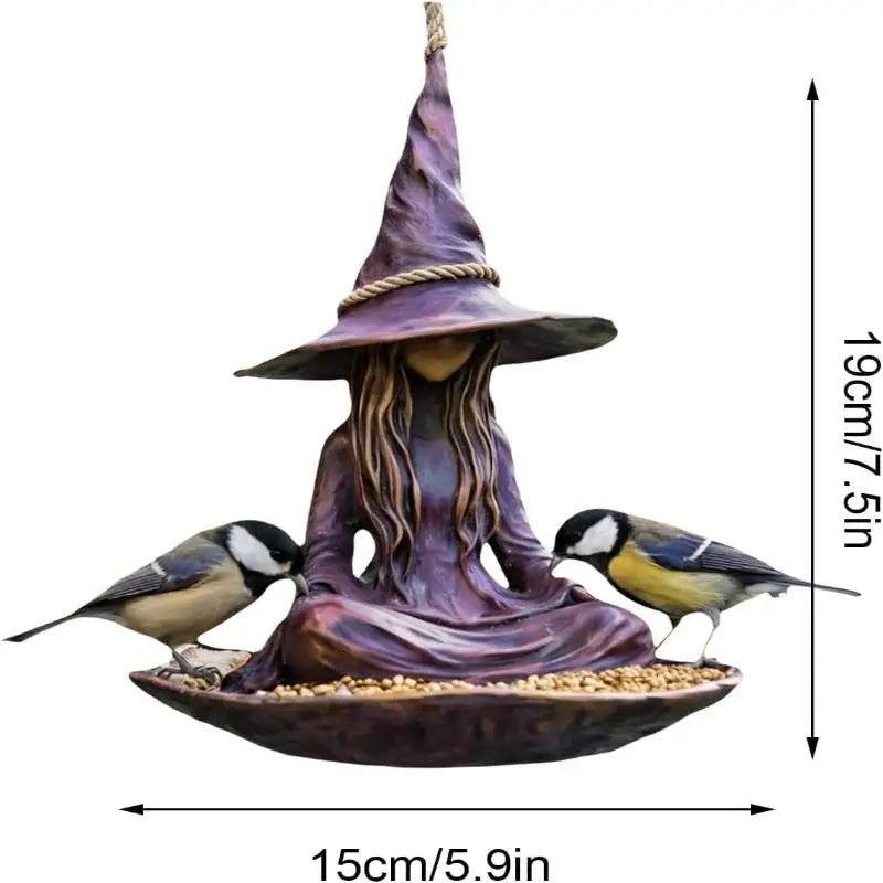 Meditating Garden Bird Feeder Purple Resin Hat Design Rope Hanger X Qme Purple