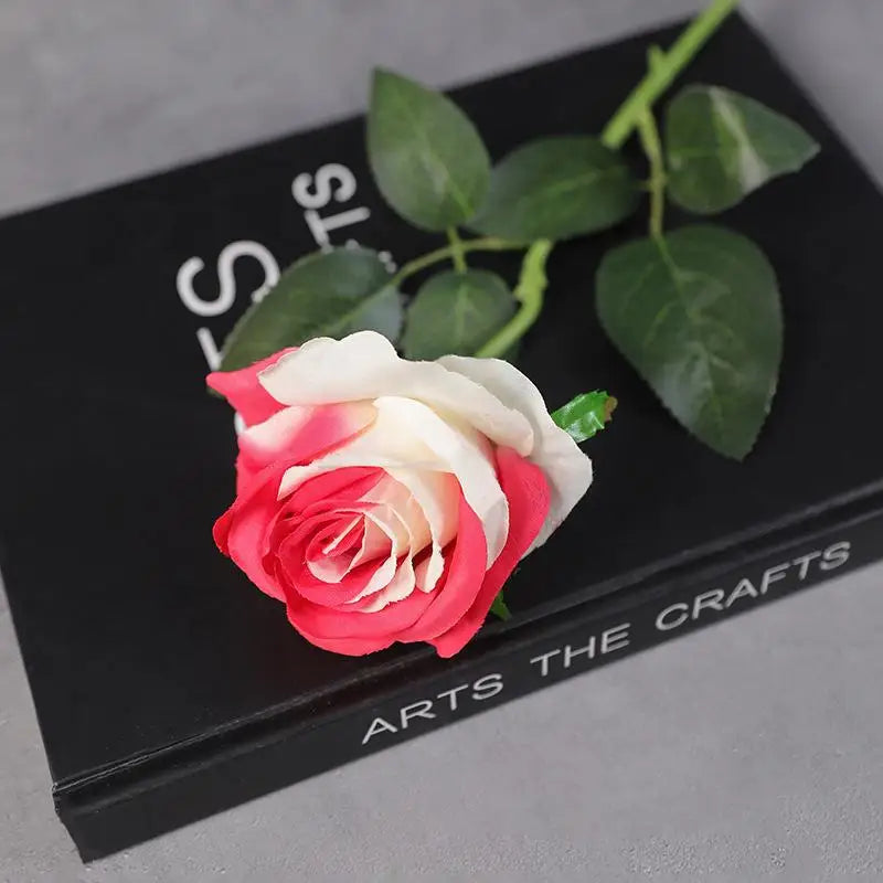 Colorful Realistic Touch Artificial Roses Flowers Rainbow Lifelike Silk Roses Flowers Non-Fading Plastic Fake Flowers Qme Red
