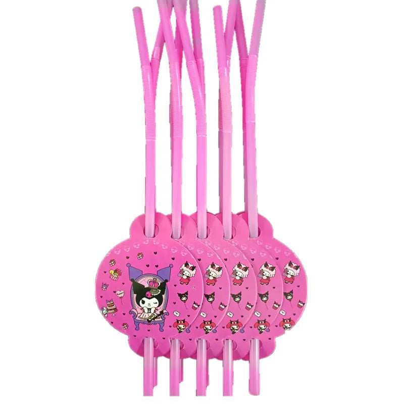 Hello Kitty Kuromi-themed Birthday Party Decorations Balloons Paper Qme Straws 10-pack