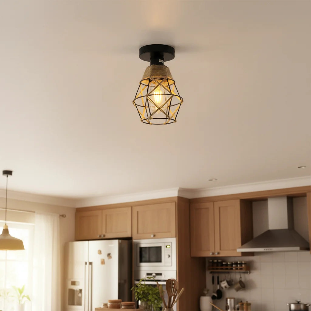 Ceiling Light E27 Iron Lamp Body Indoor Lighting Lights For Aisle Bedroom Vintage Ceiling Metal Cage Fixture Lights 110-240V Qme