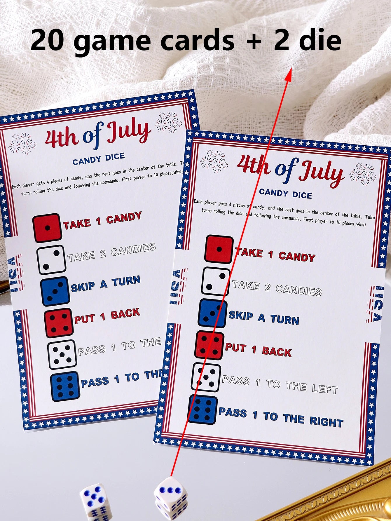 5–50Pcs Independence Day Star-Bordered Dice-Themed Game Cards—Creative Independence Day Gifts, Board Games, and Party Supplies Qme White-20Pcs