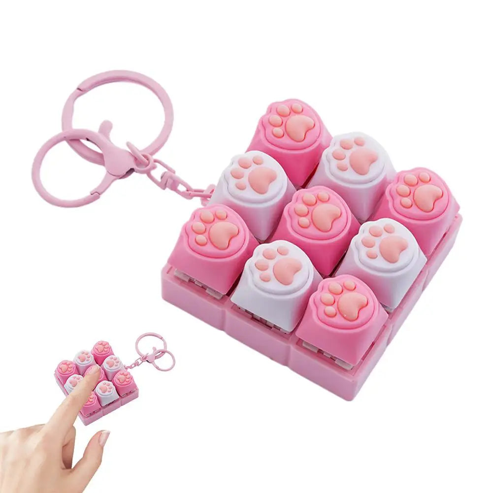 9 Keys Keyboard Key Toy Cat Paws Finger Button Stress Relief Toys Mechanical Keyboard Keycaps Keychain Office Decompression Calm Qme E