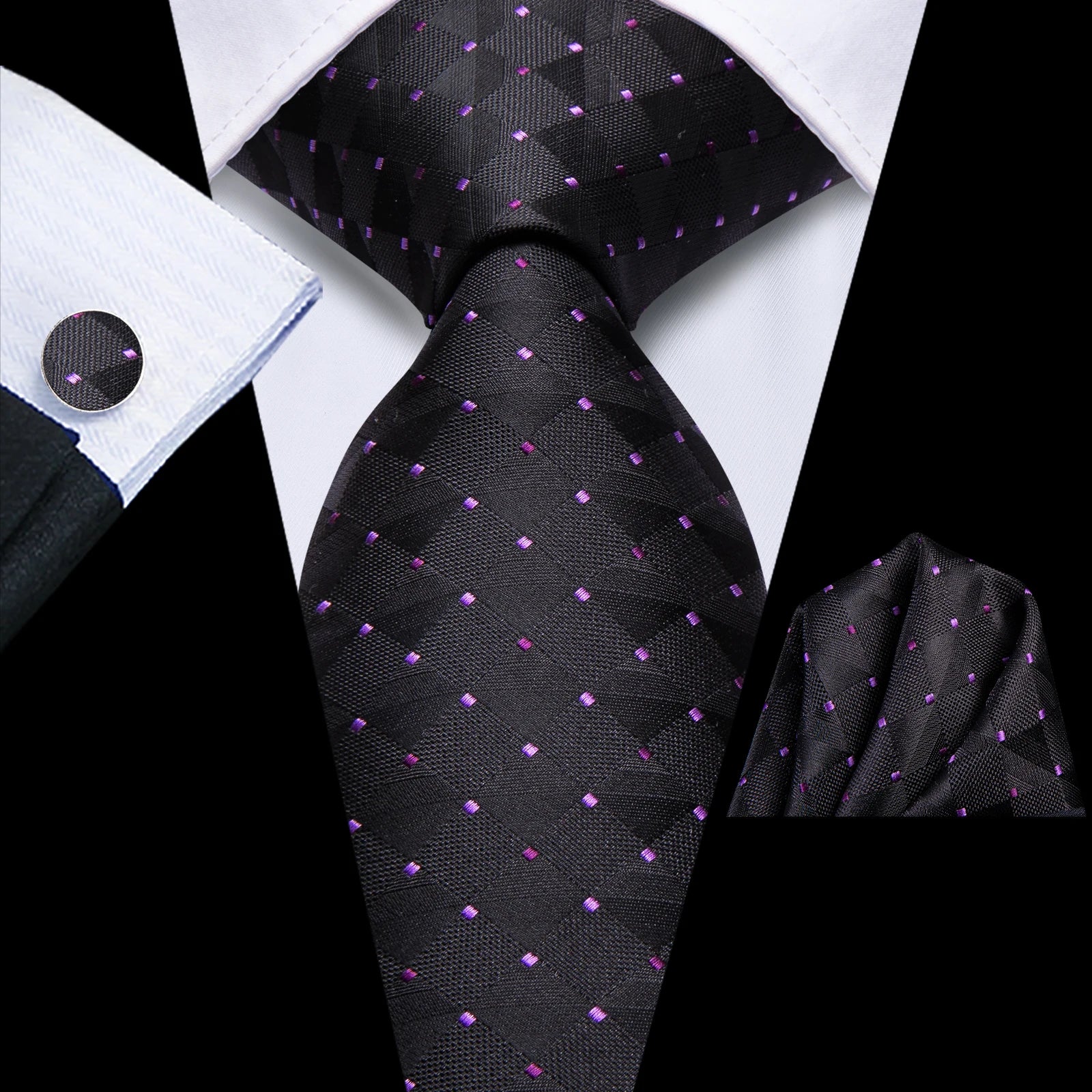 Hi-Tie Designer Blue Red Purple Novelty Tie For Men Handky Cufflink Gift Mens Necktie Business Party Dropshiping Wedding Qme HT-N-0175