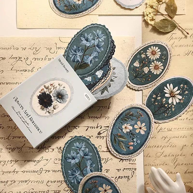 Mr. Paper 45pcs Serene Florals Sticker Pack - Boxed Flower Theme Collection, DIY Journal Collage Decor Set, Literary Stationery Qme