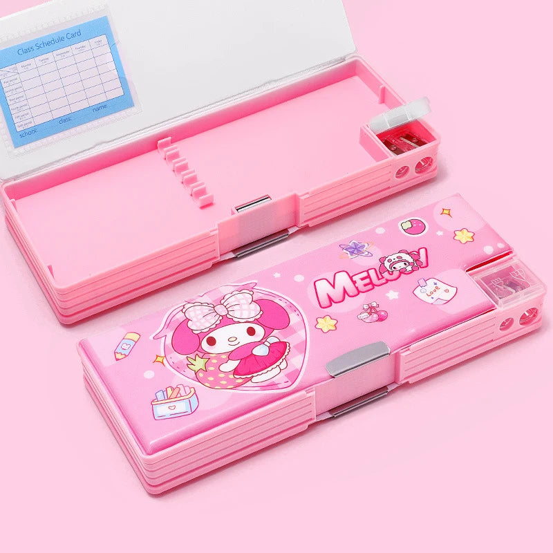 Kuroomi Pencil Case, Student Double-Sided Magnetic Clasp Pencil Case, Melody Cartoon Pencil Sharpener, Flowing Sand Pencil Case Qme