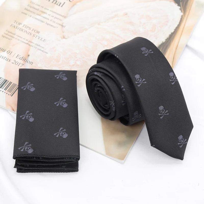 Slim Skull Ties Men Women Classic Polyester Black Neckties Fashion Qme