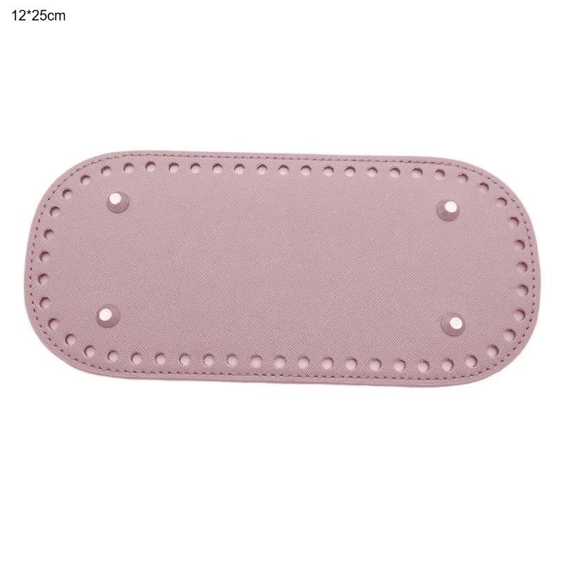 1pc DIY Bag Bottom Oval Long Bag Cushion Pad PU Leather Knitting Bag Handmade Bottom for Crochet Bag Accessories Qme Pink 1pc