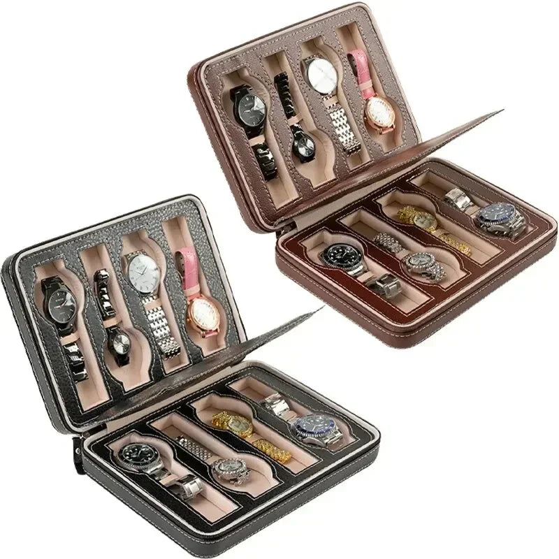 New Travel Dustproof Embedded Watch Box Zipper Portable PU Leather Storage Case Watch Display Box For Trips And Gifts Qme
