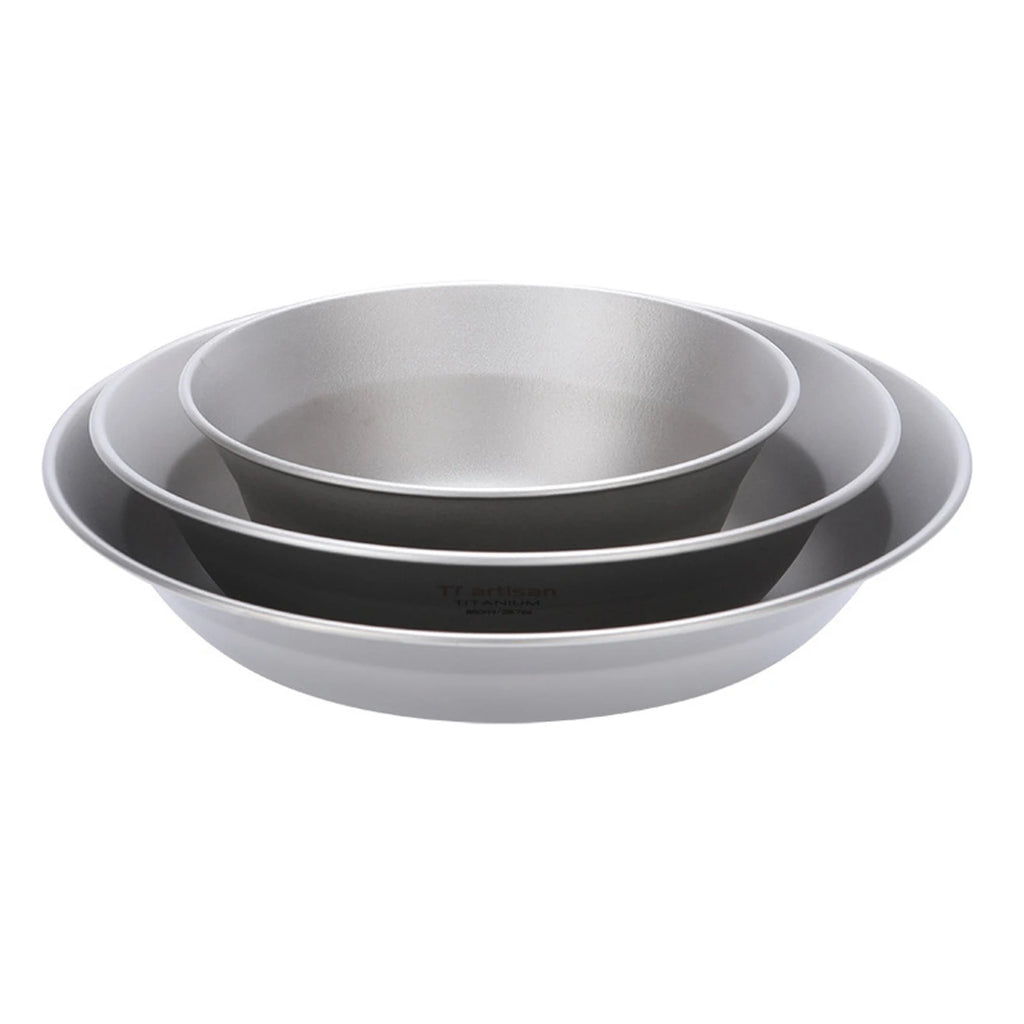 Camping Plates Set Portable Metal Tableware Soup Bowl Dishes with Mesh Bag Ultralight Dinnerware for Hiking Picnic Qme