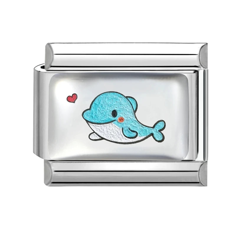 Fashion Kawaii Cute Dolphin Crab Cats Italian Charm Link Fit 9mm Bracelet Stainless Steel Jewelry DIY Making Gift for Women Girl Qme Style 24