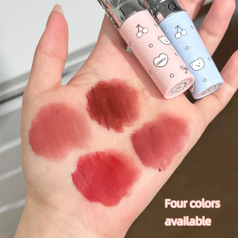 QIBEST New 4 Colors Velvet Matte Ink Lipgloss Lasting Sexy Red Lip Gloss Non-stick Cup Lipstick Waterproof Lip Stain Tint Makeup Qme