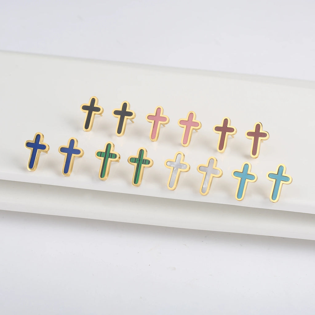 INS Hot Sale Charms Stainless Steel Shell Cross Necklace Jewelry Set Bracelet Earrings Luxury for Party Daily Wear Jewelry Gift Qme