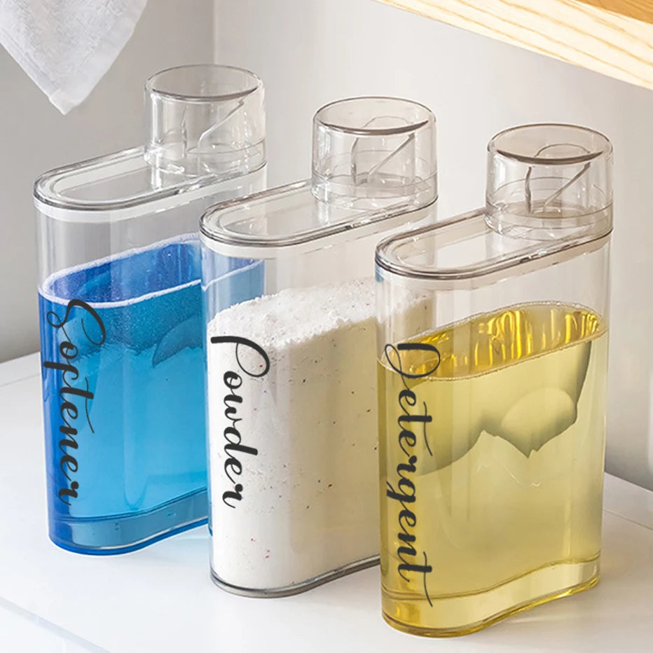 Transparent Laundry Detergent Dispenser Bottle Sealed Tank for Detergent Powder Bleach Softener Laundry Room Organization Qme