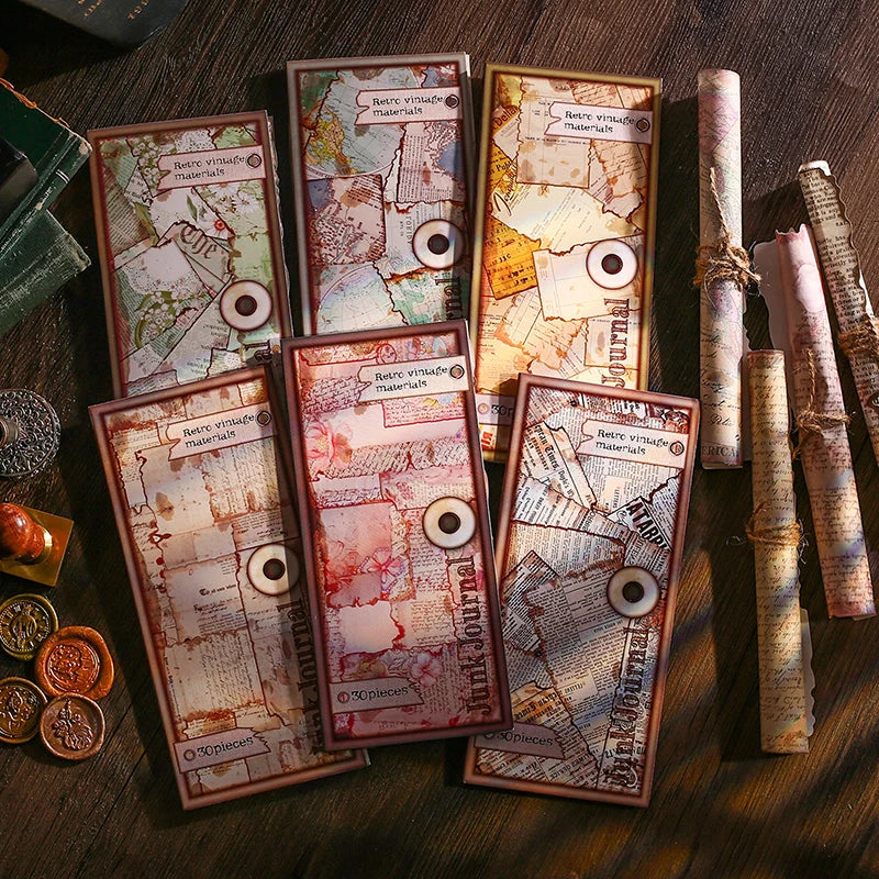 30 pcs Vintage old book pages Hand Account material paper Diy Junk Journal Decorative Scrapbooking Background paper Qme