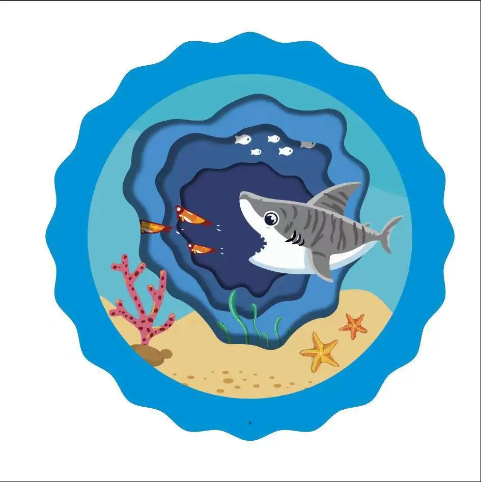 Summer Children's Play Sprinkler Mat 170CM Shark Unicorn Sprinkler Mat Children's Outdoor Interactive Fountain Toys Qme Shark