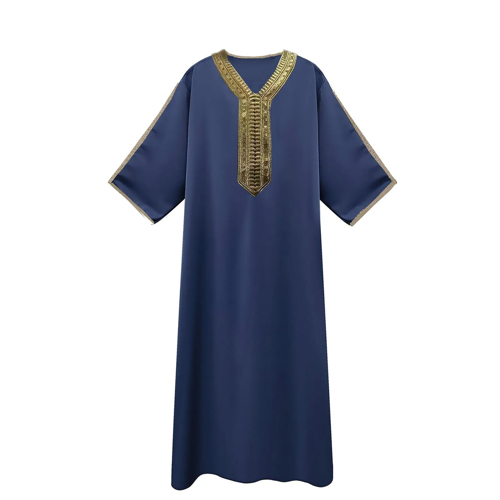 Men's Muslim Robe Arab Middle Robe Long Sleeve Embroidered Long Shirt Prayer Simple Loose Clothing Qme
