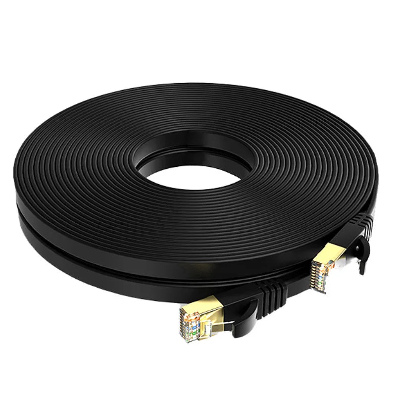 2pcs Cat7 Flat Ethernet Cable Oxygen-Free Copper Shielded 10Gbps High-Speed Network Patch Cord for Fast Internet Qme Black 10M