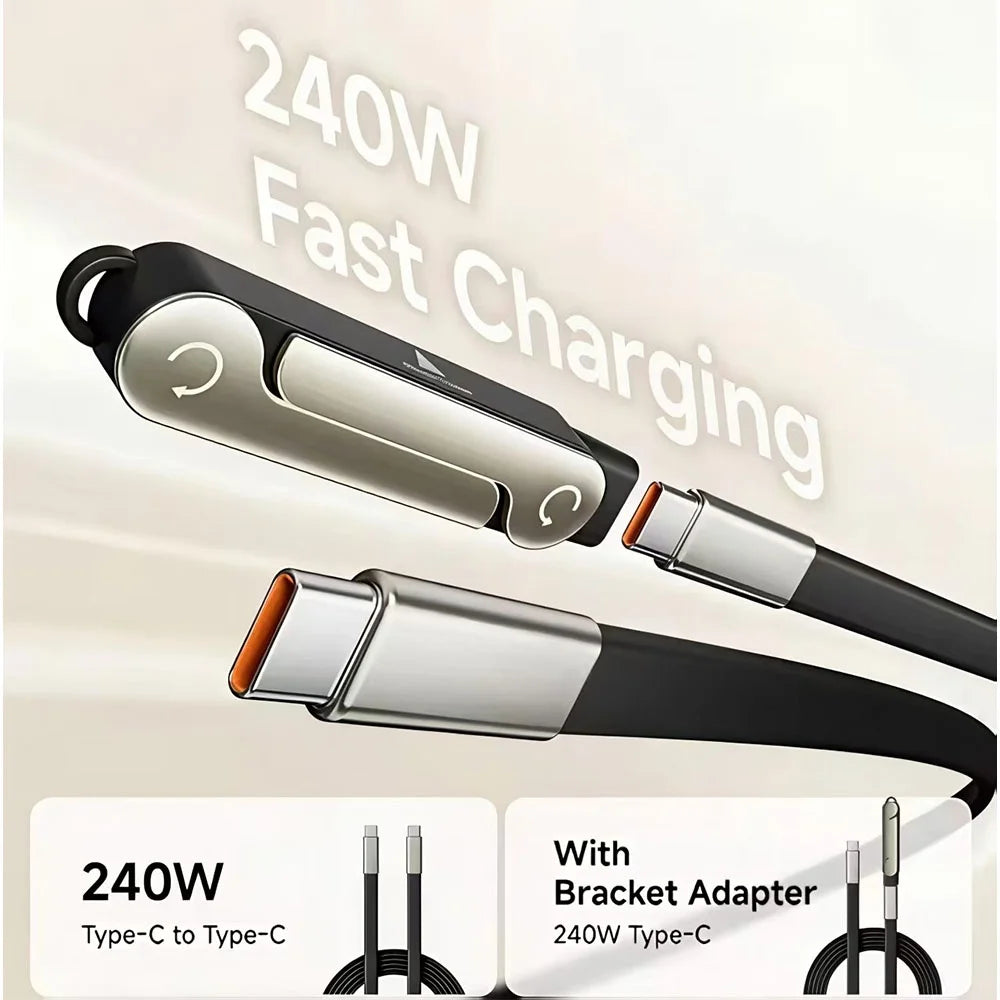 2-in-1 PD 240W Bracket Kit USB C Fast Charging Foldable Bracket Data Cable Type-C to Type-C Data Cable with Folding Phone Stand Qme