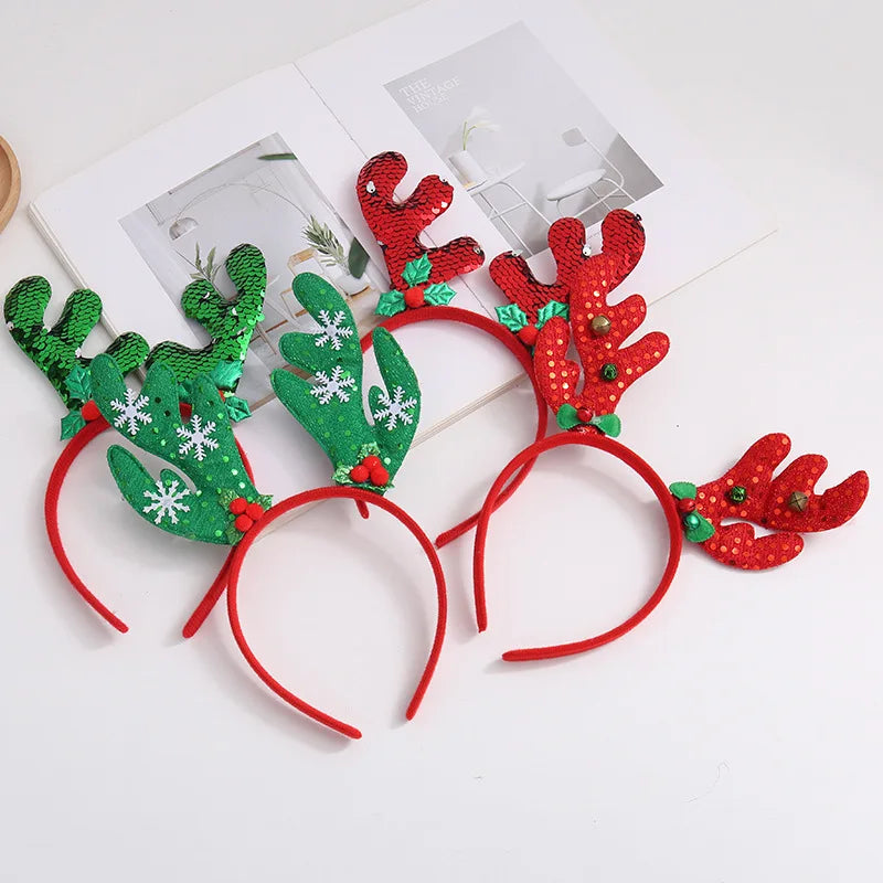 Christmas Cartoon Antler Sequin Headband Bell Hair Hoop Sweet Qme