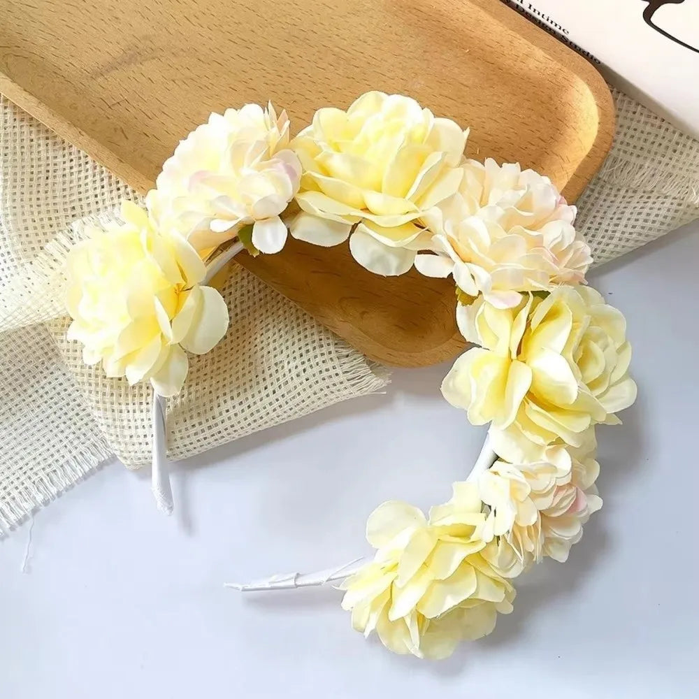 Romantic Floral Headband Wreaths Garland Elegant Artificial Flower Qme