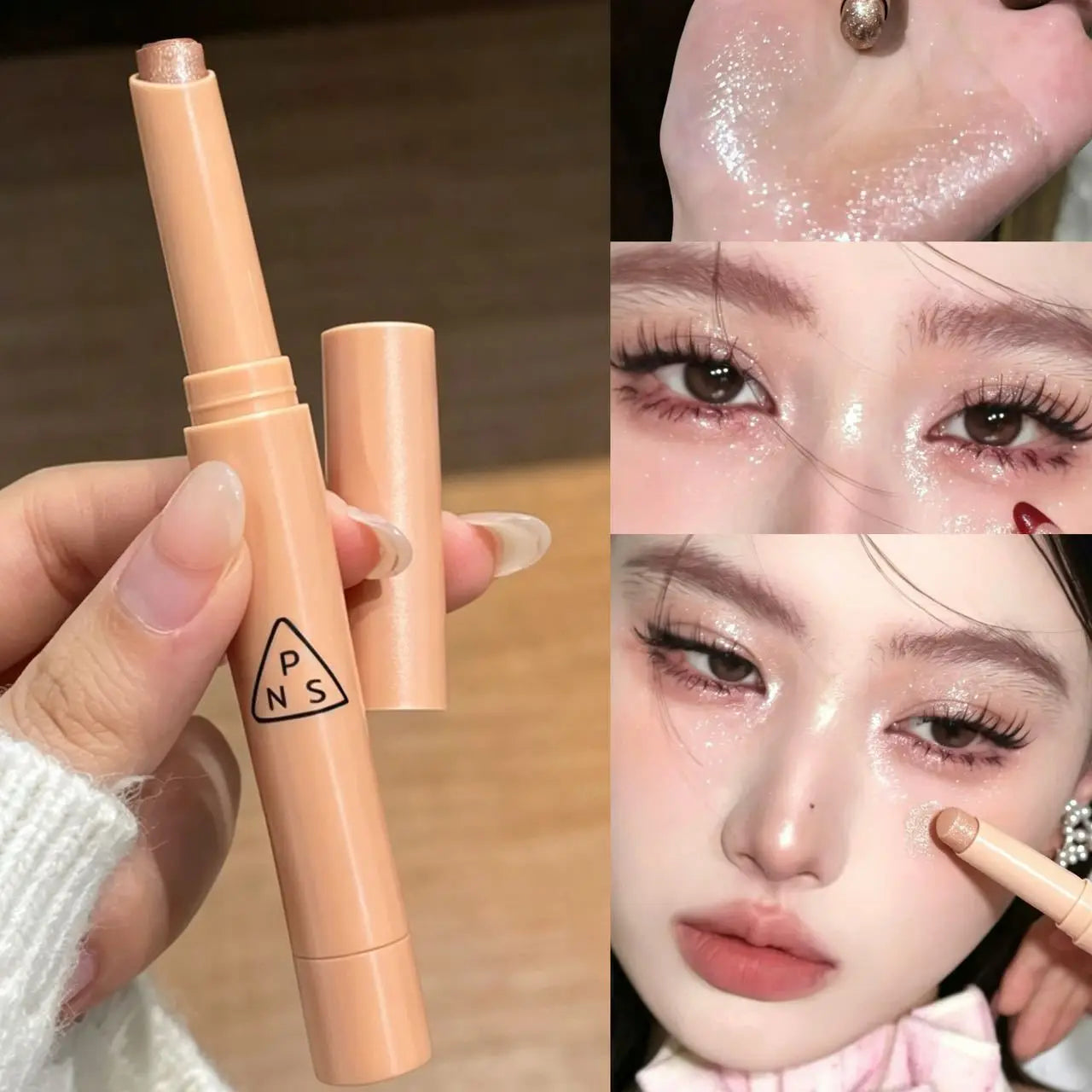 Shimmer Coral Orange Eyeshadow Stick Pearlescent Purple Eye Shadow Brightening Waterproof Diamond Glitter White Highlighter Pen Qme 03
