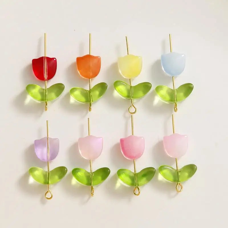 DIY Lampwork Beads 30Pcs Multicolor Glass Flower Beads for Jewelry Making Handmade Accessories Supplies Qme