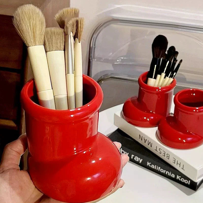 Red Boots Christmas Decor Pen Holder Multi-functional Desk Organizer Qme