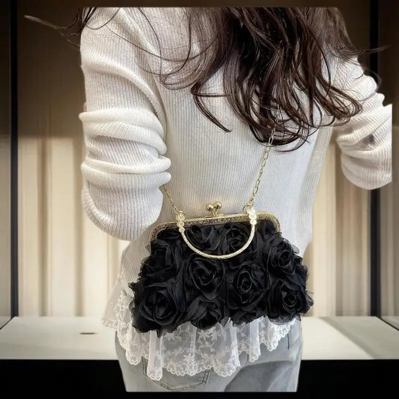 Chiffon 3D Flower Banquet Bag Fashion Evening Bags Luxury Women Chain Qme