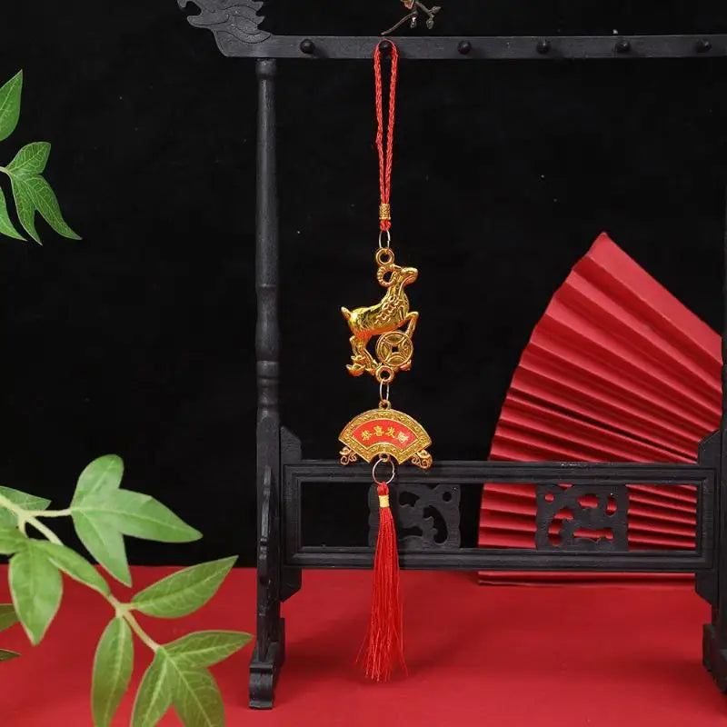 Chinese Year 2027 Goat Hanging Ornaments Gold Lucky Design Red