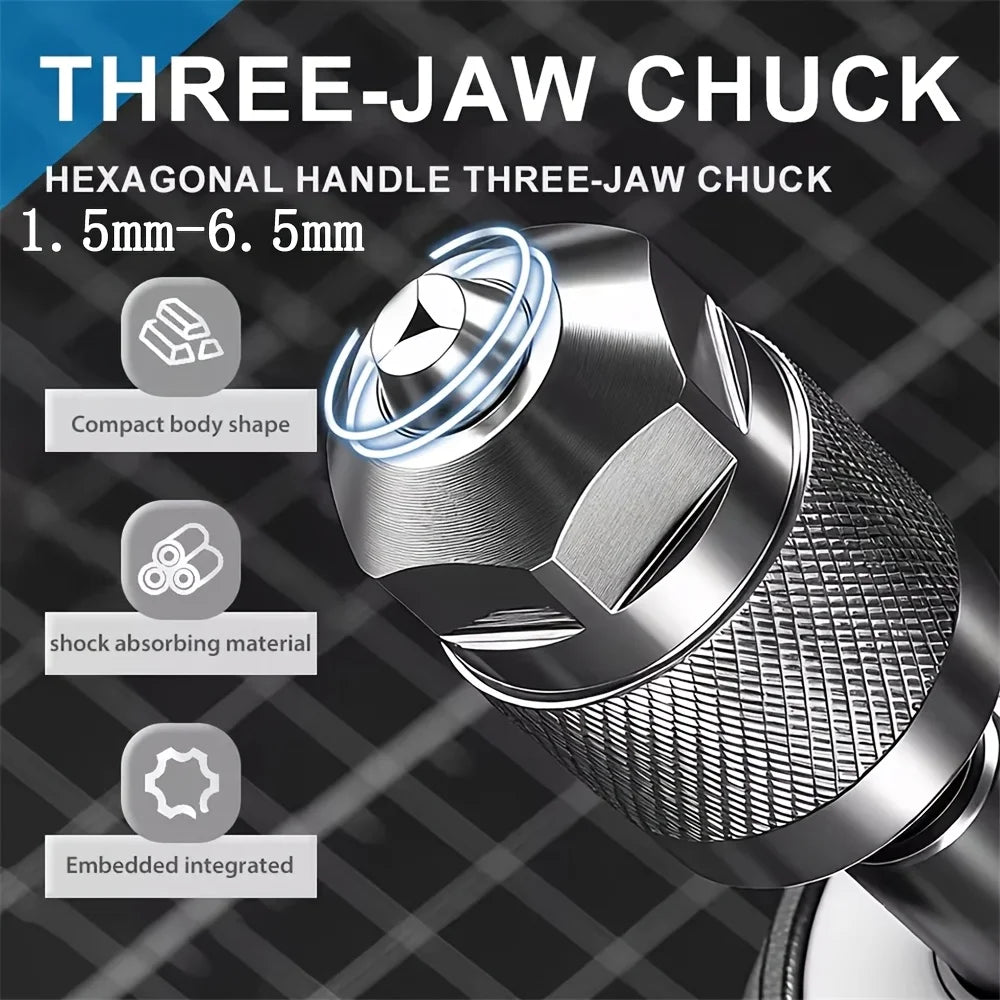 1pc 1.5~6.5mm Mini Keyless Drill Chuck, Quick-Change Drill Chuck, Professional Hex Handle Three-Jaw Metal Chuck Adapter Fixture Qme