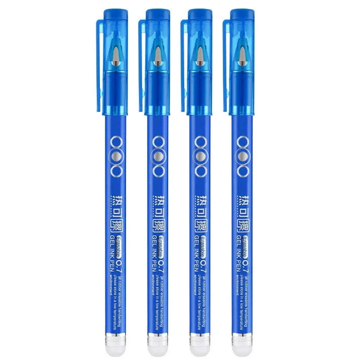 4Pcs 0.7MM Heat Erasable Pens, Bullet Nib, Colored Heat Sensitive Erasable Gel Pen, Smooth Writing, Black Blue Red Green Ink Qme 4pcs (blue)