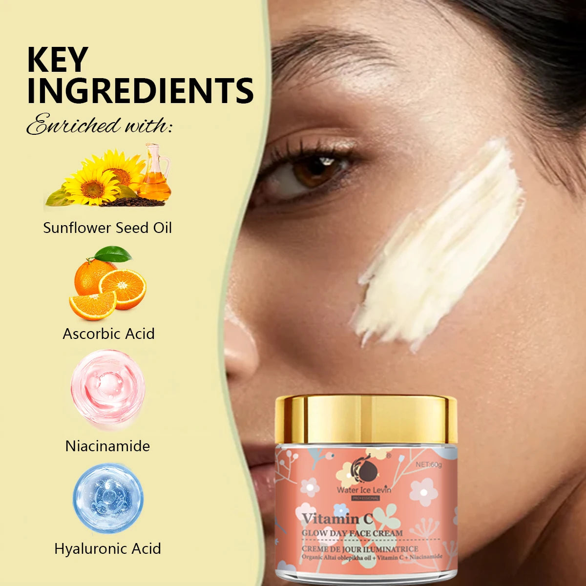 Natural Moisturizing and Nourishing Face Cream with Organic Sunflower Seed Oil, High Vitamin Content, Antioxidant, Lightweight Texture, Absorbs Well, Suitable for Sensitive Skin Qme
