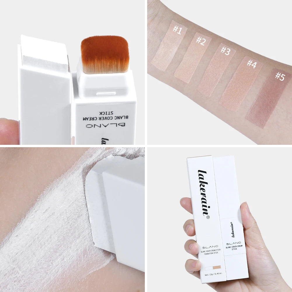 Dual-Ended White Color Changing Foundation Stick With Brush Makeup Smoothly Blending Moisturizing Brightening For All Skin Type Qme