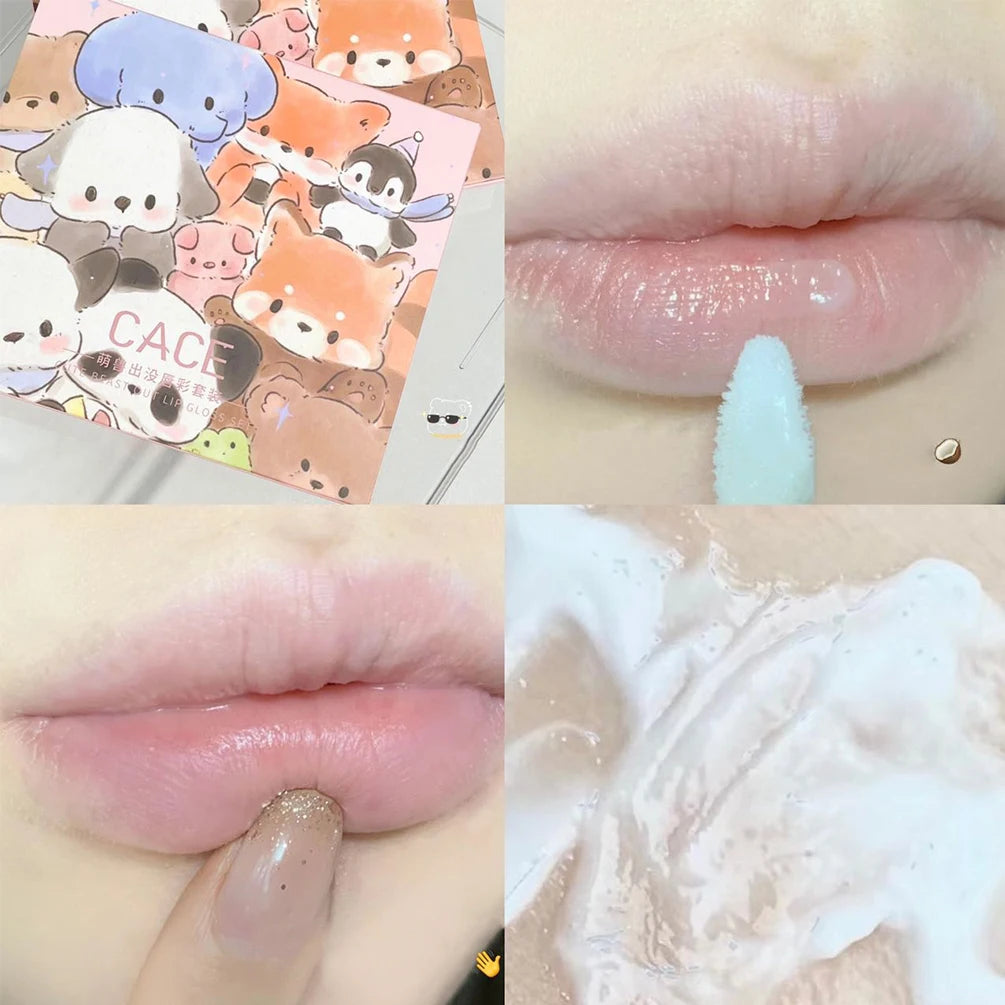 6pcs/set Lip Gloss Cute Box Girls Gift Matte Long Lasting Non-stick Cup Lipgloss Cigarette Tube Lipstick Lip Makeup Cosmetics Qme