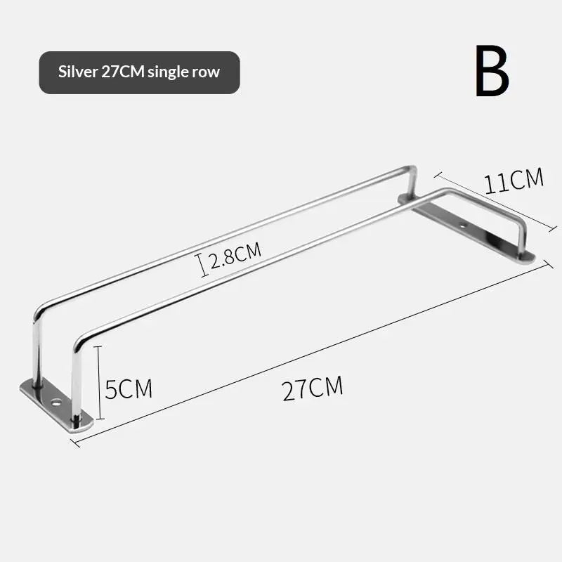 27/34cm Carbon Steel Wine Rack Glass Holder Hanging Bar Hanger Shelf Hanging Rack Under Cabinet Stemware Organizer Qme B