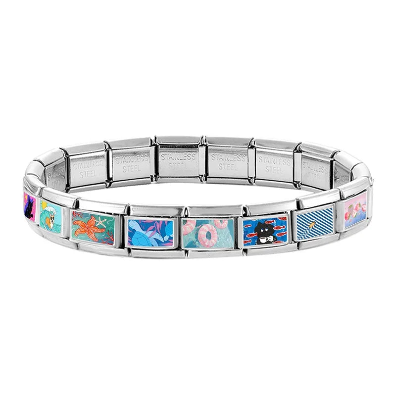 Y2K Cute Cat Goldfish Series Turtle Italian Charm Links Fit 9mm Stainless Steel Women Bracelet DIY Making Jewelry Gift Wholesale Qme