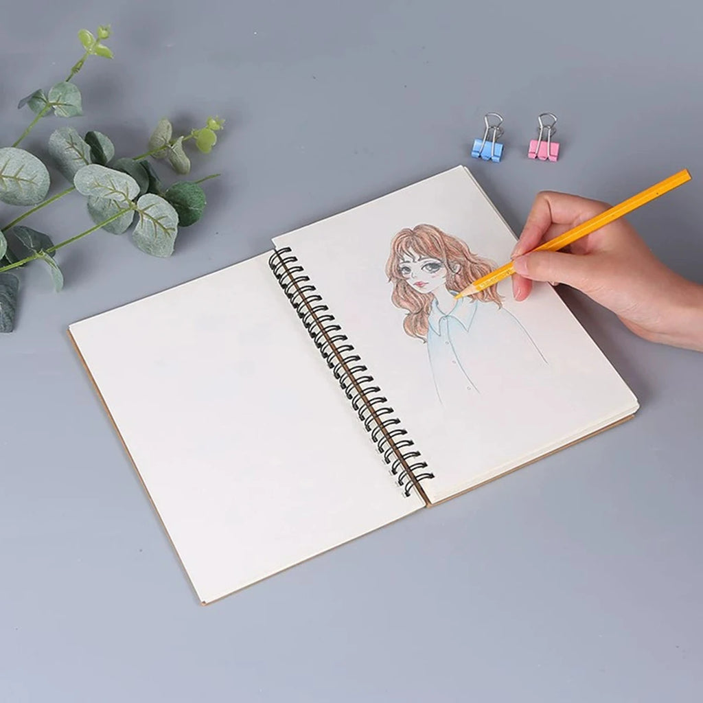 1 Book 50 Sheets Retro Spiral Kraft Paper Notebook Coil Sketchbook Graffiti Drawing Diary Journal Office School Writing Station Qme