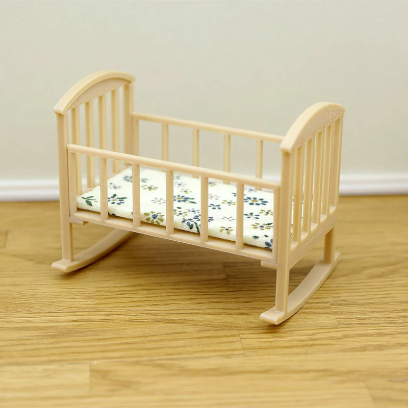 1 12 Dollhouse Mini Cradle Baby Bed Rocking Model Simulation Qme