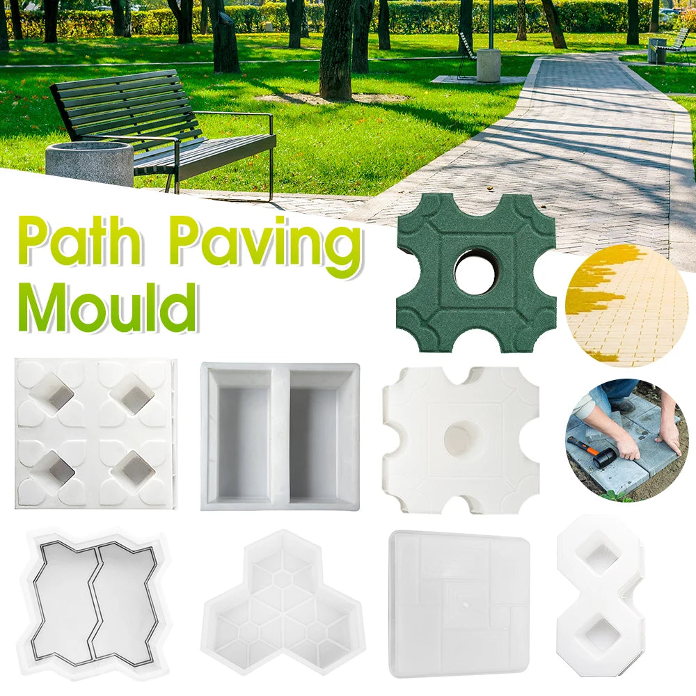 DIY Path Maker Paving Cement Brick Molds Outdoor Courtyard Garden Stone Road Walk Concrete Brick Carving Pavement Tools Qme