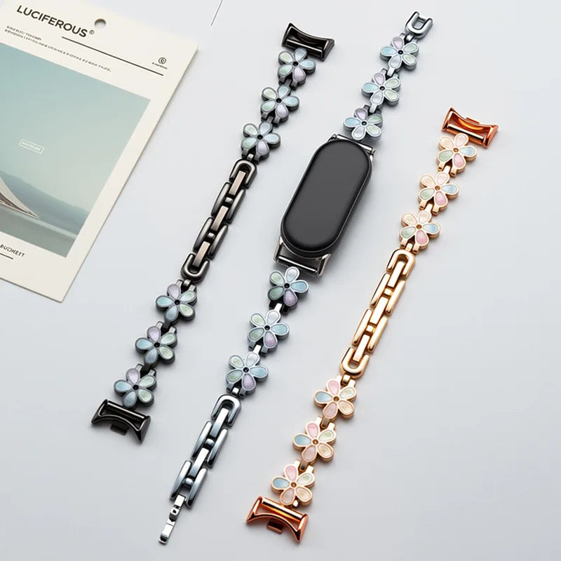 Metal Dropper Flower Steel Buckle Band Suitable for Huawei 8/9Mi 8/9 Apple IWatch1-9 S10 Stainless Steel Accessory Strap Qme