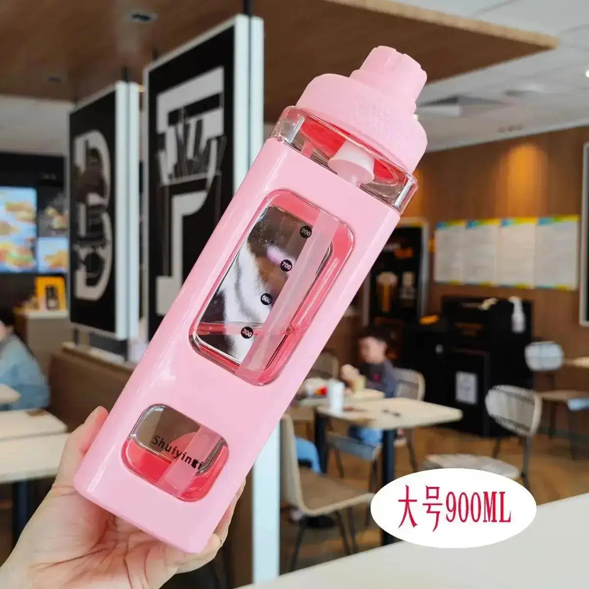 700 Outdoor Water Bottle Straw Clear Scale Sport Plastic Portable Qme 900ML Pink